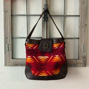 Red Pendleton Wool Shoulder Hobo Bag